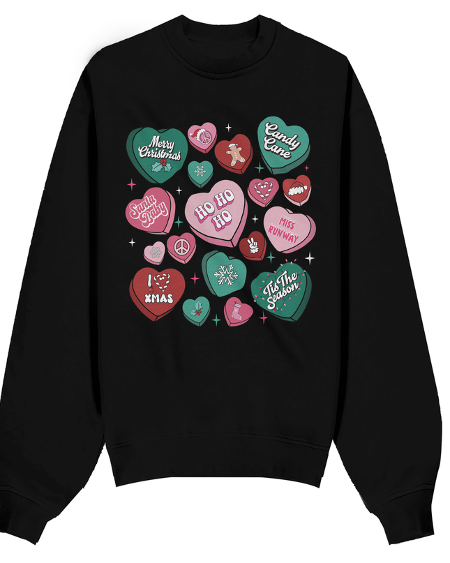 Pink,Green,Red Christmas Hearts Sweatshirt