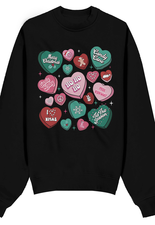 Pink,Green,Red Christmas Hearts Sweatshirt