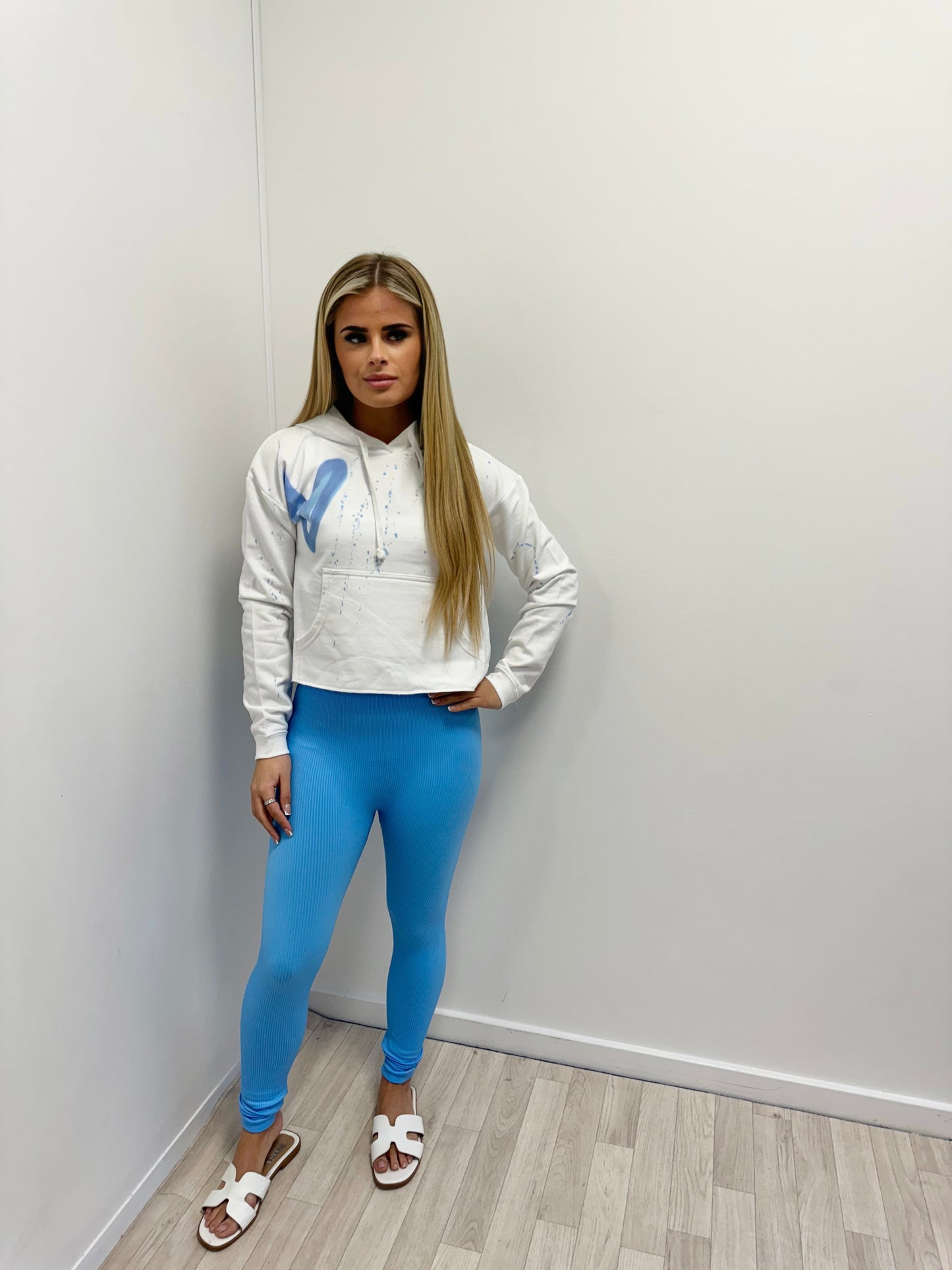 Blue Hearts Cropped Hoodie