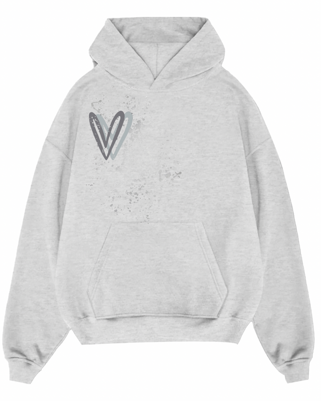 Grey Heart Printed Hoodie Adults