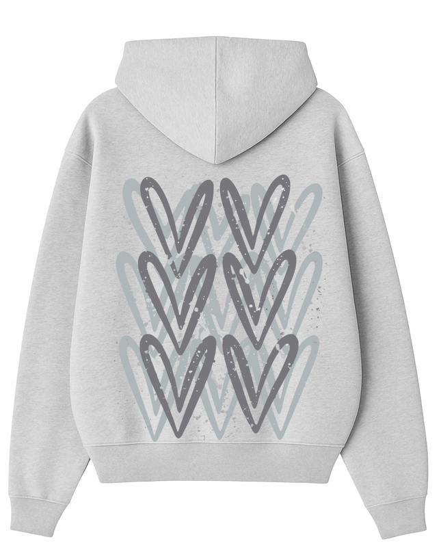 Grey Heart Printed Hoodie Adults