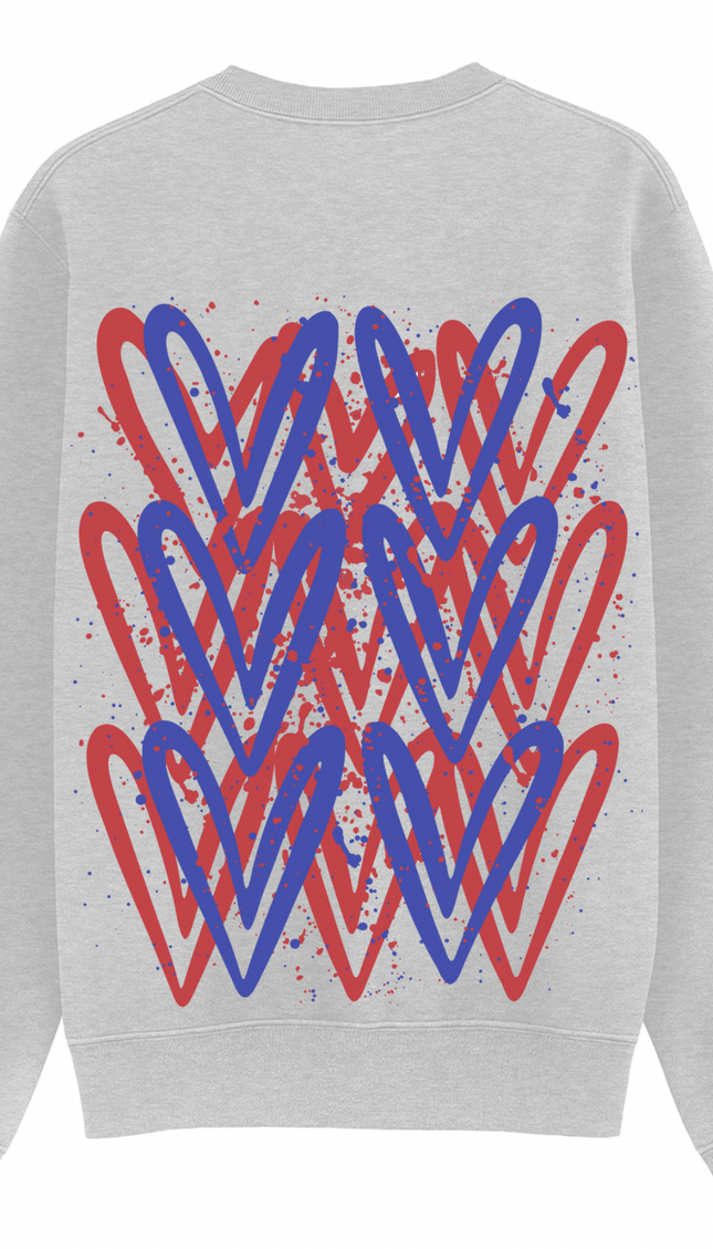 Red/Royal graffiti heart sweatshirt with spray paint effect print – women's sweatshirt by Miss Runway