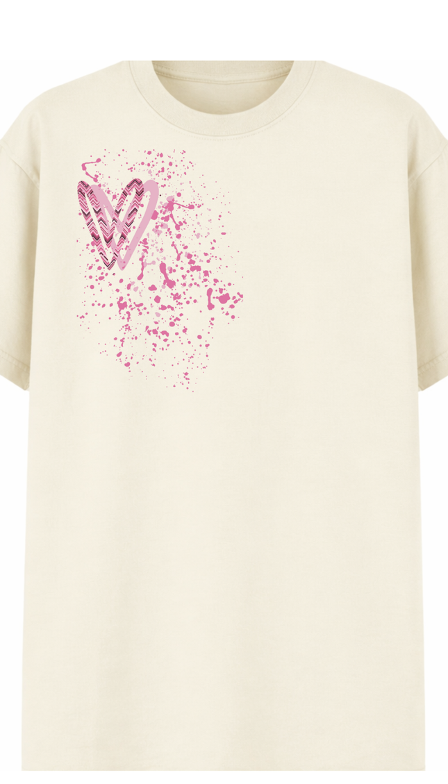 Pink Zig Zag Heart Printed T-shirt – image 4