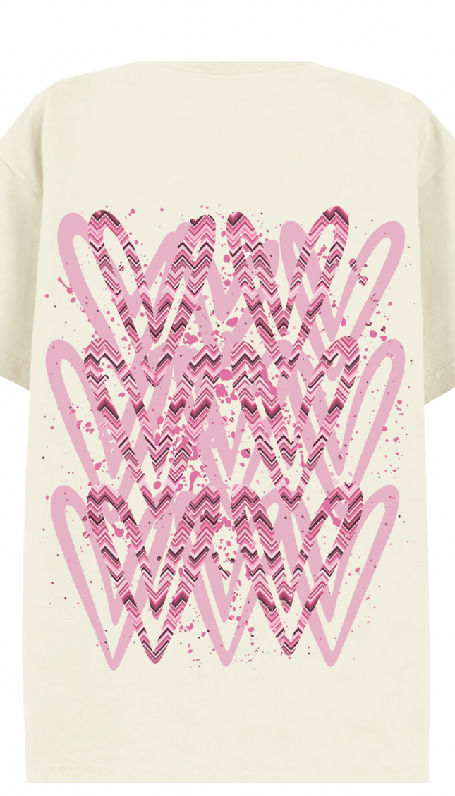 Pink Zig Zag Heart Printed T-shirt – additional view