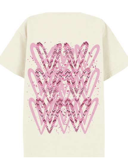 Pink Zig Zag Heart Printed T-shirt Kid