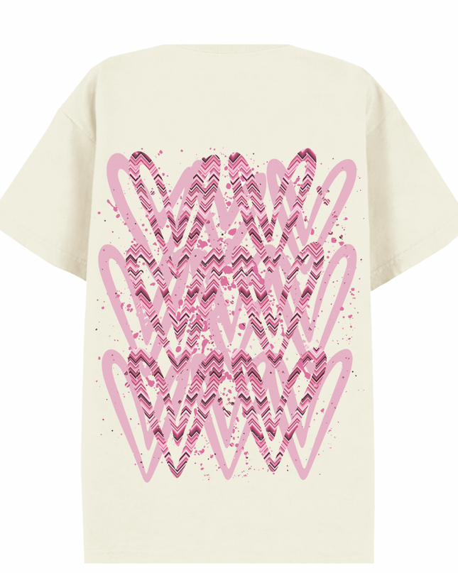 Pink Zig Zag Heart Printed T-shirt Adult