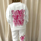 Hot Pink Candy Cane Heart Graffiti Hooded Sweatshirt Tracksuit White