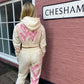 Pink Heart Ribbon Cropped Hooded Tracksuit Cream