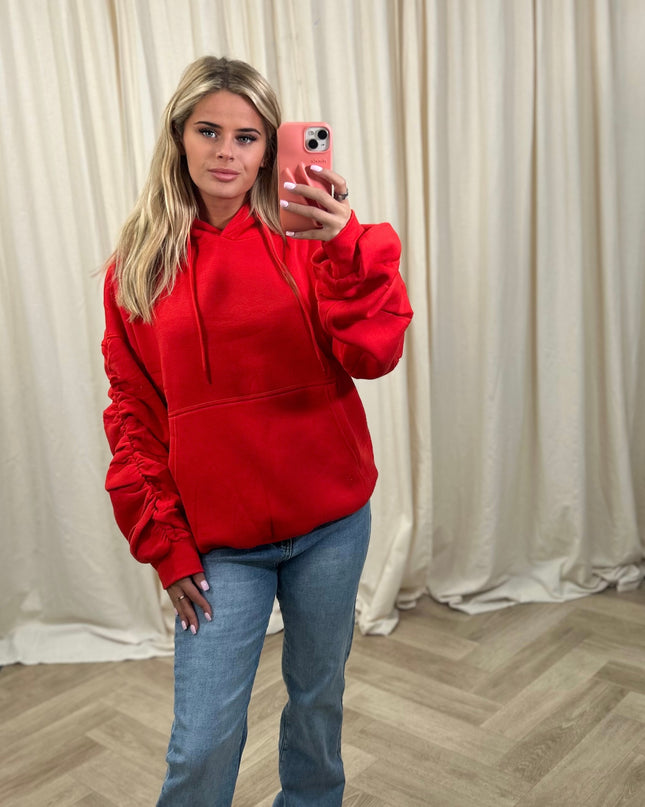 Red Ruched Hoodie