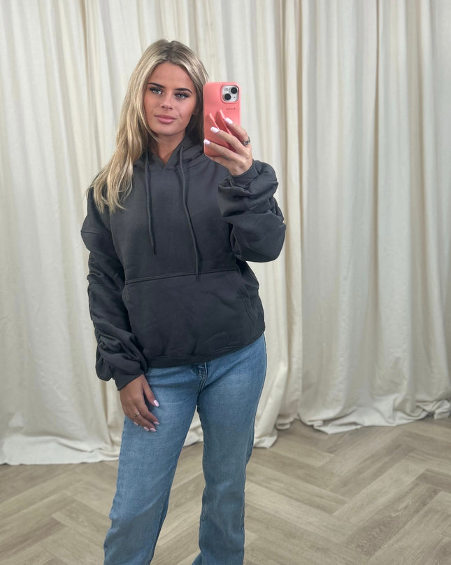 Charcoal Ruched Hoodie
