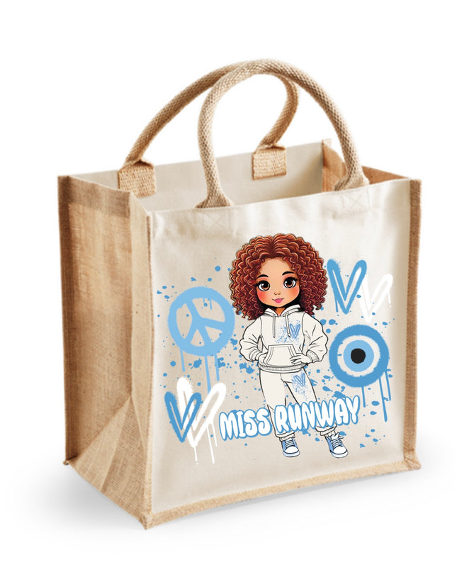 Miss Runway Doll Blue Heart Design Tote