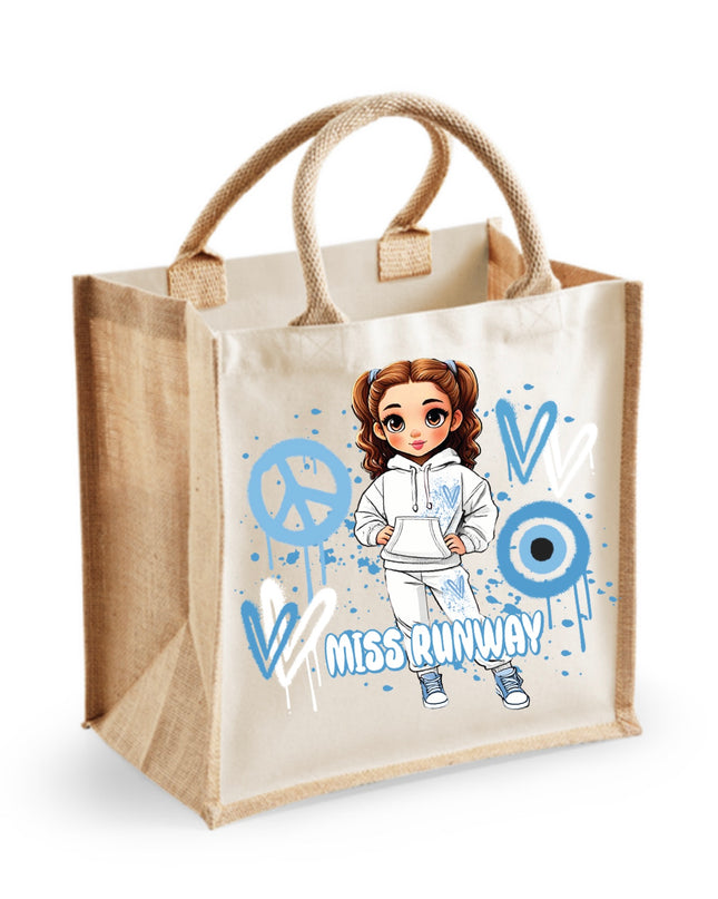 Miss Runway Doll Blue Heart Design Tote