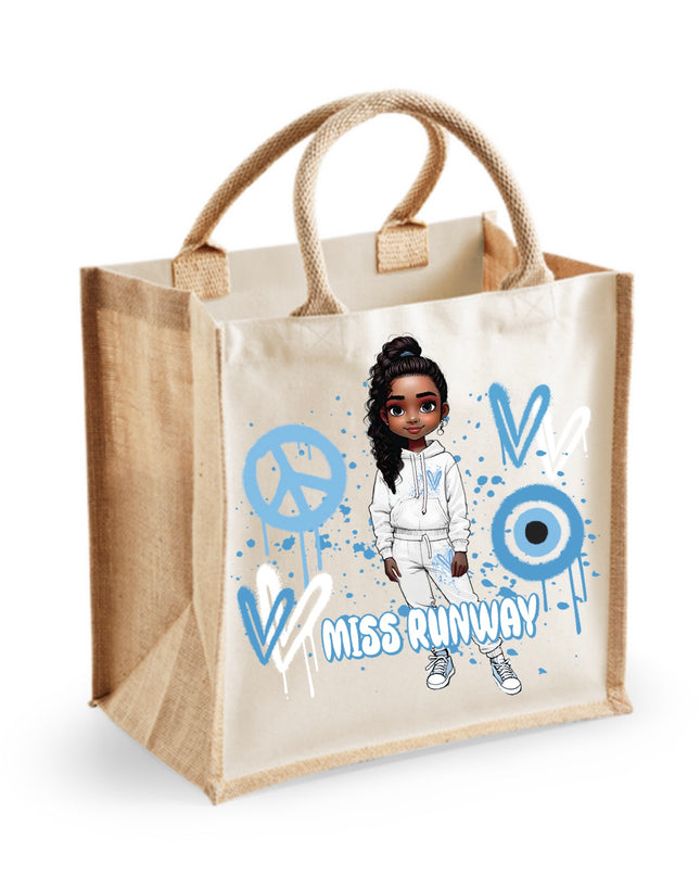 Miss Runway Doll Blue Heart Design Tote