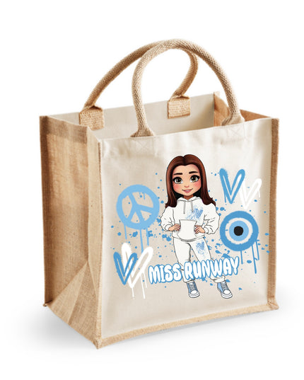 Miss Runway Doll Blue Heart Design Tote