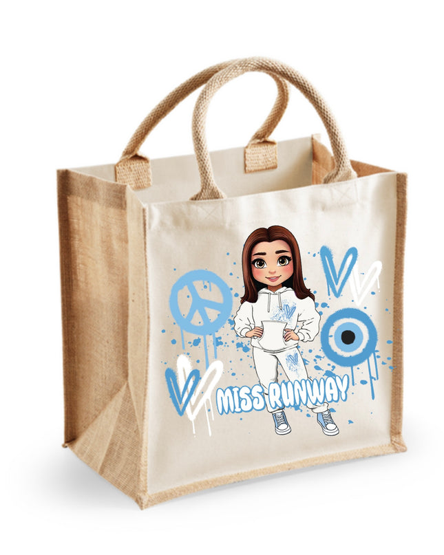 Miss Runway Doll Blue Heart Design Tote