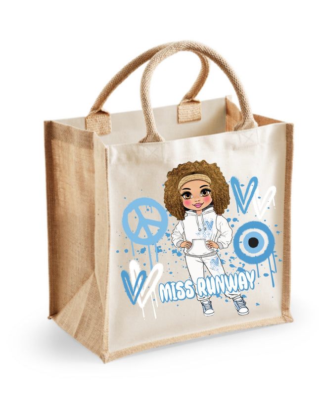 Miss Runway Doll Blue Heart Design Tote