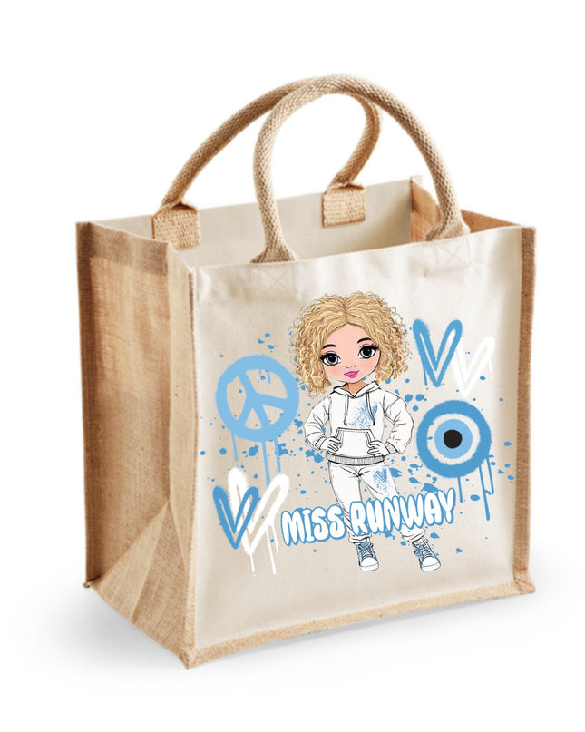 Miss Runway Doll Blue Heart Design Tote