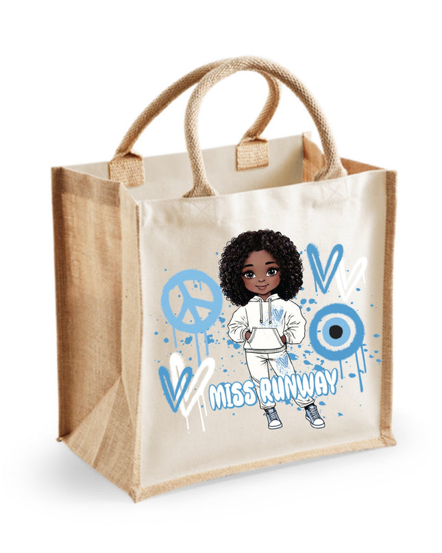 Miss Runway Doll Blue Heart Design Tote