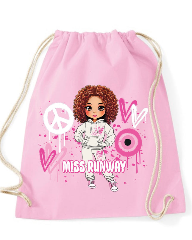 Miss Runway Doll Pink Heart Design Drawstring Bag