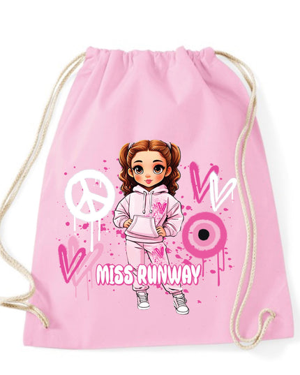Miss Runway Doll Pink Heart Design Drawstring Bag