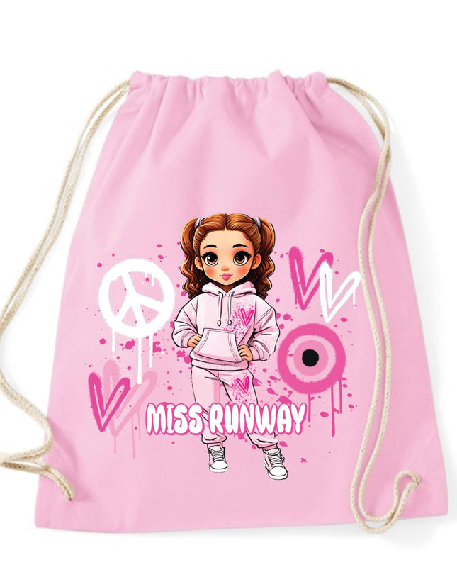 Miss Runway Doll Pink Heart Design Drawstring Bag
