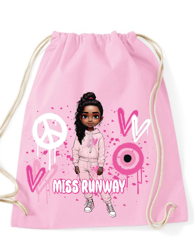 Miss Runway Doll Pink Heart Design Drawstring Bag