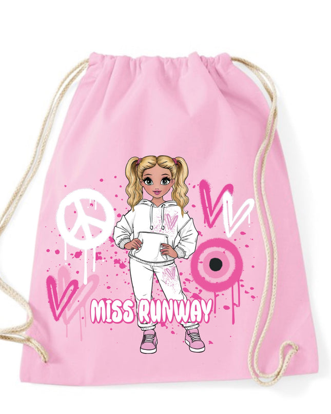 Miss Runway Doll Pink Heart Design Drawstring Bag