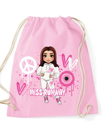 Miss Runway Doll Pink Heart Design Drawstring Bag