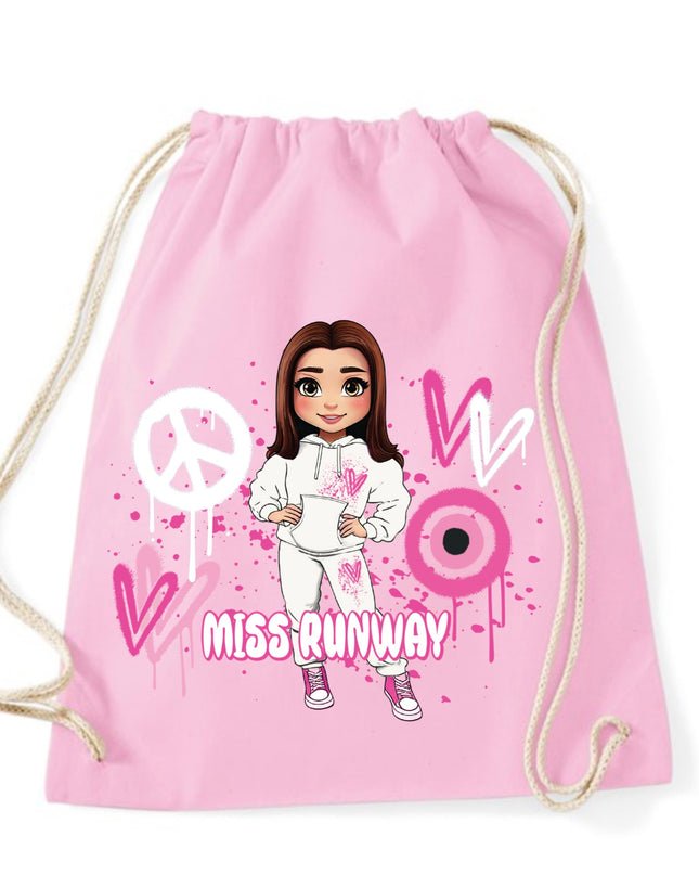 Miss Runway Doll Pink Heart Design Drawstring Bag