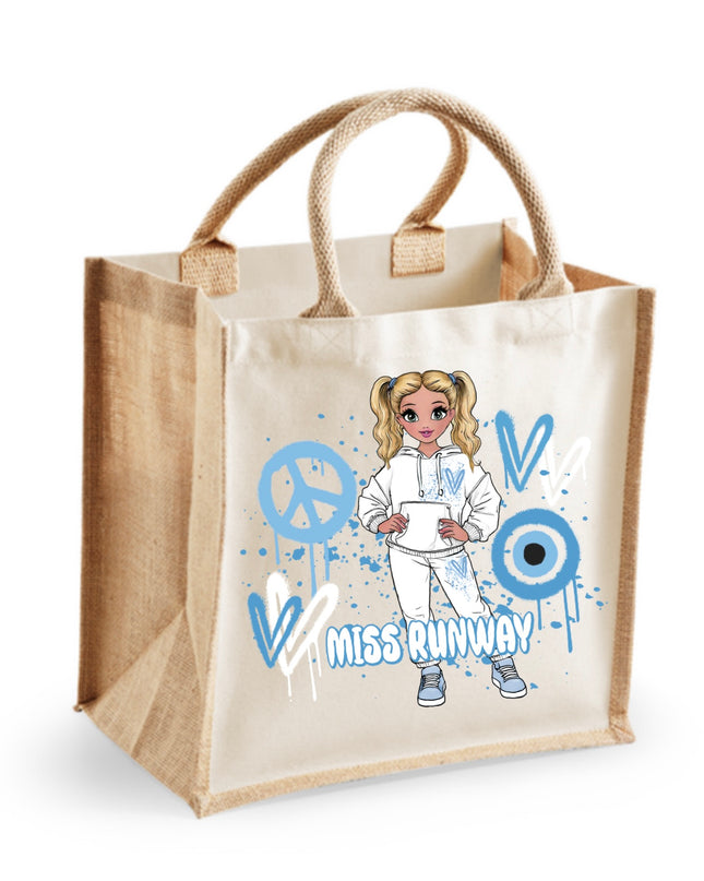 Miss Runway Doll Blue Heart Design Tote