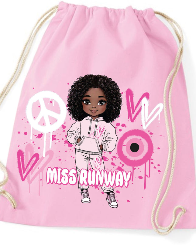 Miss Runway Doll Pink Heart Design Drawstring Bag