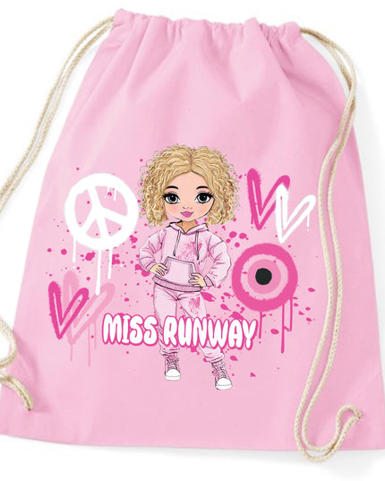 Miss Runway Doll Pink Heart Design Drawstring Bag