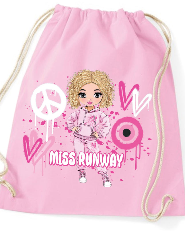 Miss Runway Doll Pink Heart Design Drawstring Bag