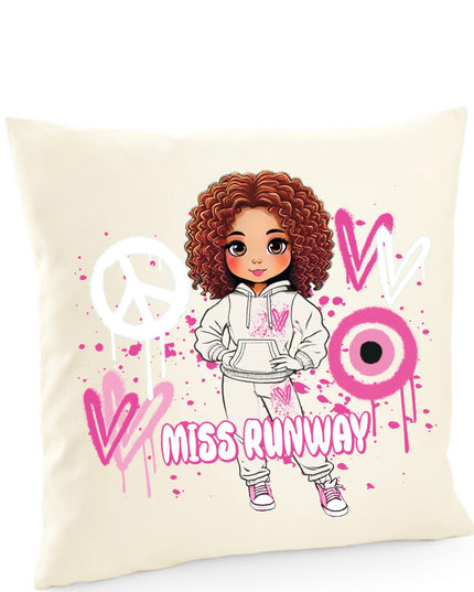 Miss Runway Doll Pink Heart Design Cushion