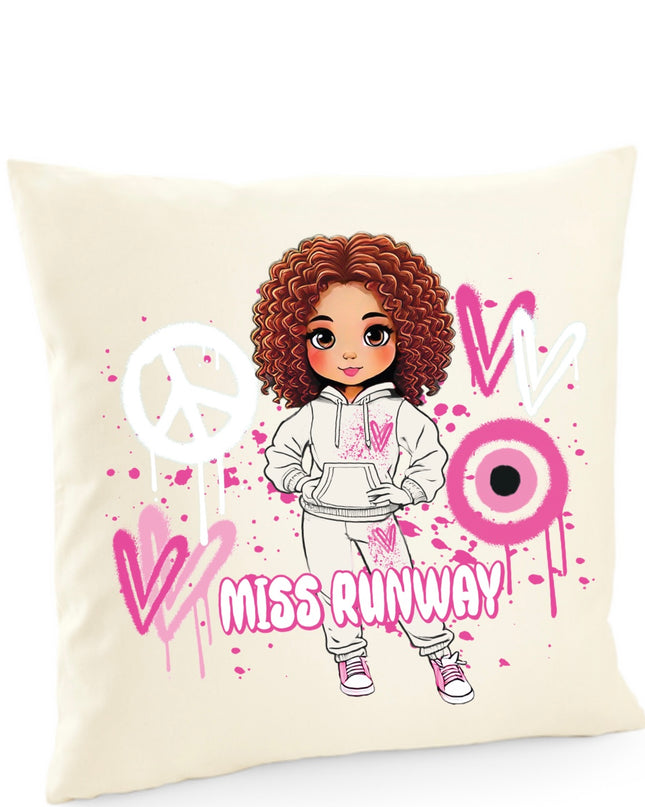 Miss Runway Doll Pink Heart Design Cushion