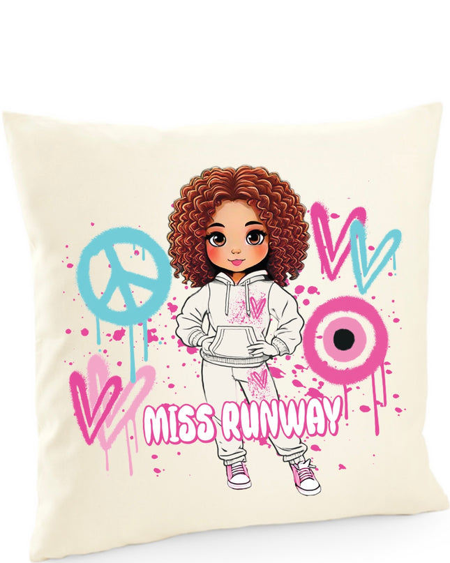 Miss Runway Doll Pink/Green Heart Design Cushion
