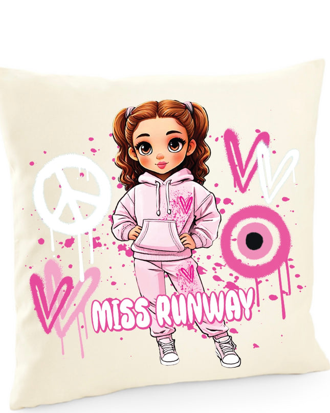 Miss Runway Doll Pink Heart Design Cushion