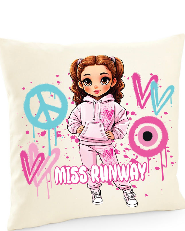 Miss Runway Doll Pink/Green Heart Design Cushion