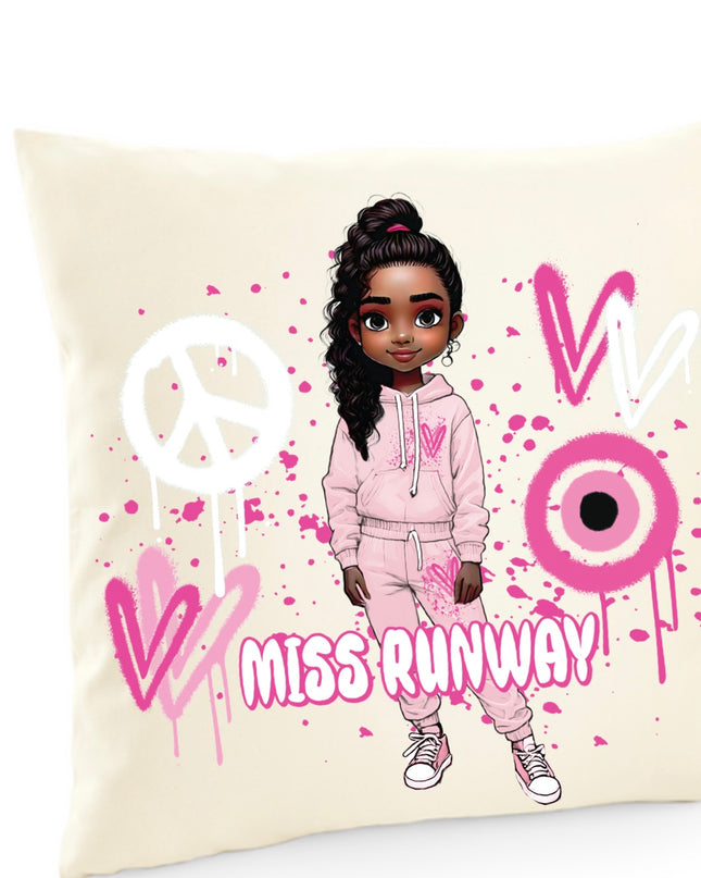 Miss Runway Doll Pink Heart Design Cushion