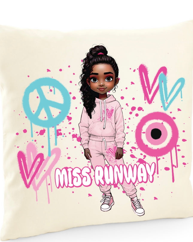 Miss Runway Doll Pink/Green Heart Design Cushion