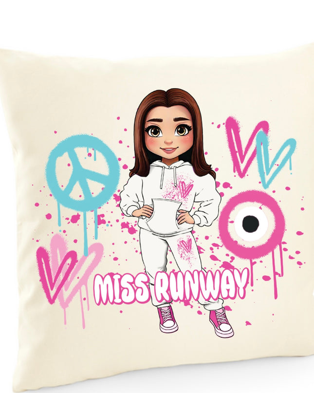 Miss Runway Doll Pink/Green Heart Design Cushion