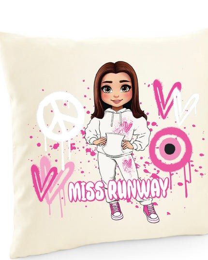 Miss Runway Doll Pink Heart Design Cushion