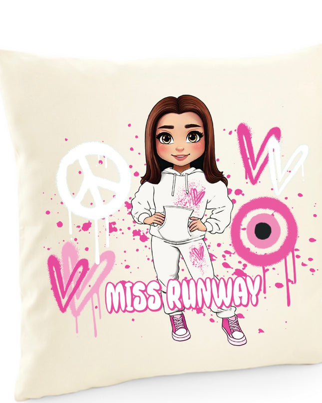Miss Runway Doll Pink Heart Design Cushion