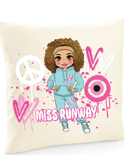 Miss Runway Doll Pink Heart Design Cushion