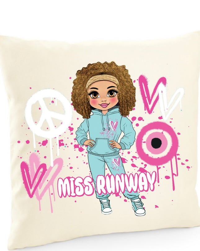 Miss Runway Doll Pink Heart Design Cushion