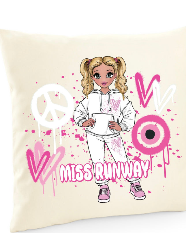 Miss Runway Doll Pink Heart Design Cushion