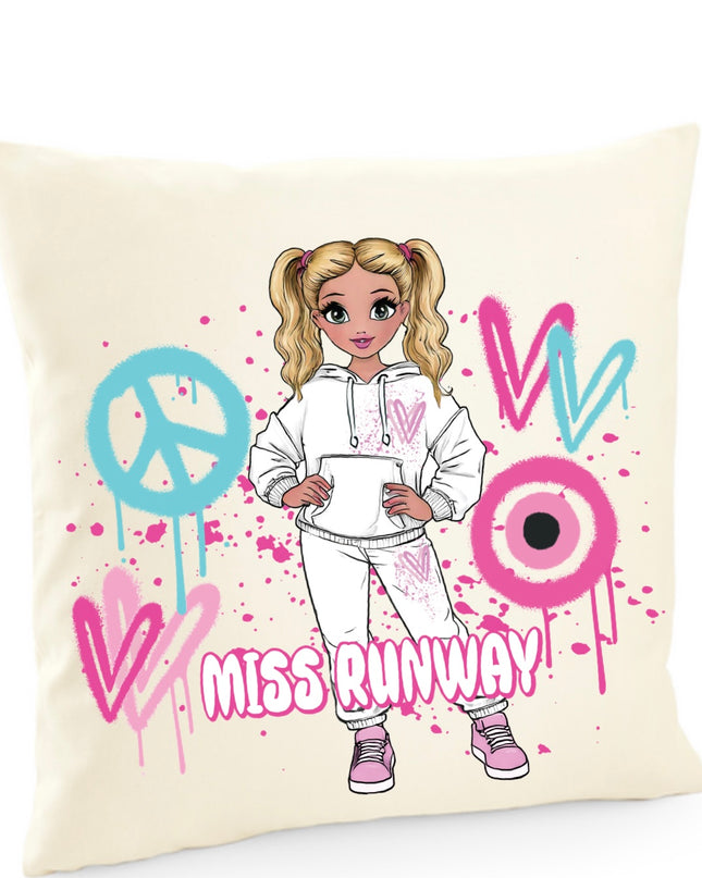 Miss Runway Doll Pink/Green Heart Design Cushion