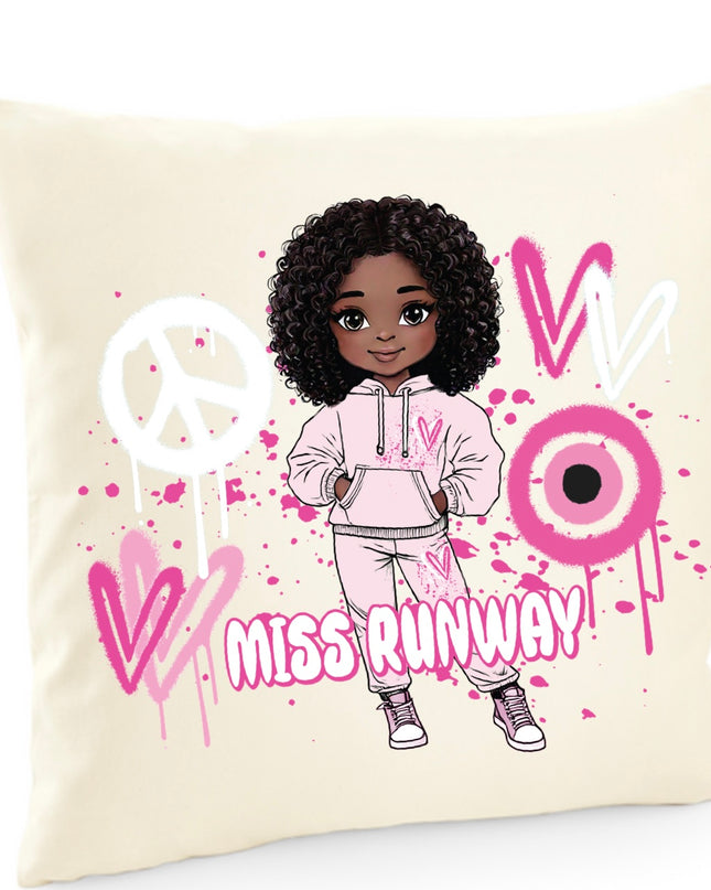 Miss Runway Doll Pink Heart Design Cushion