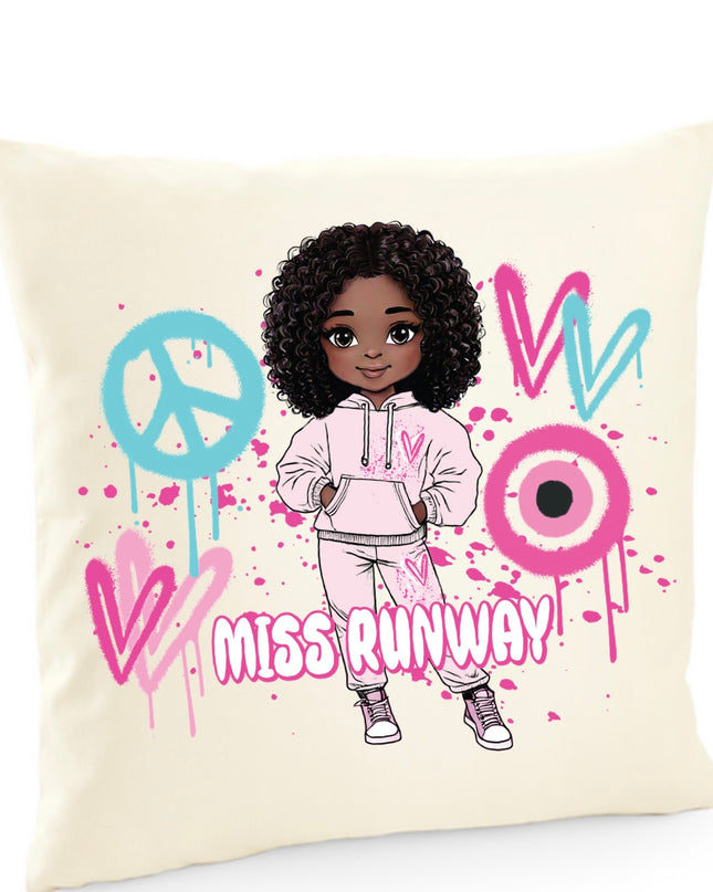 Miss Runway Doll Pink/Green Heart Design Cushion