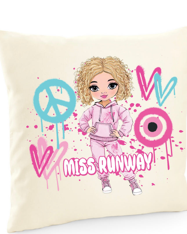 Miss Runway Doll Pink/Green Heart Design Cushion
